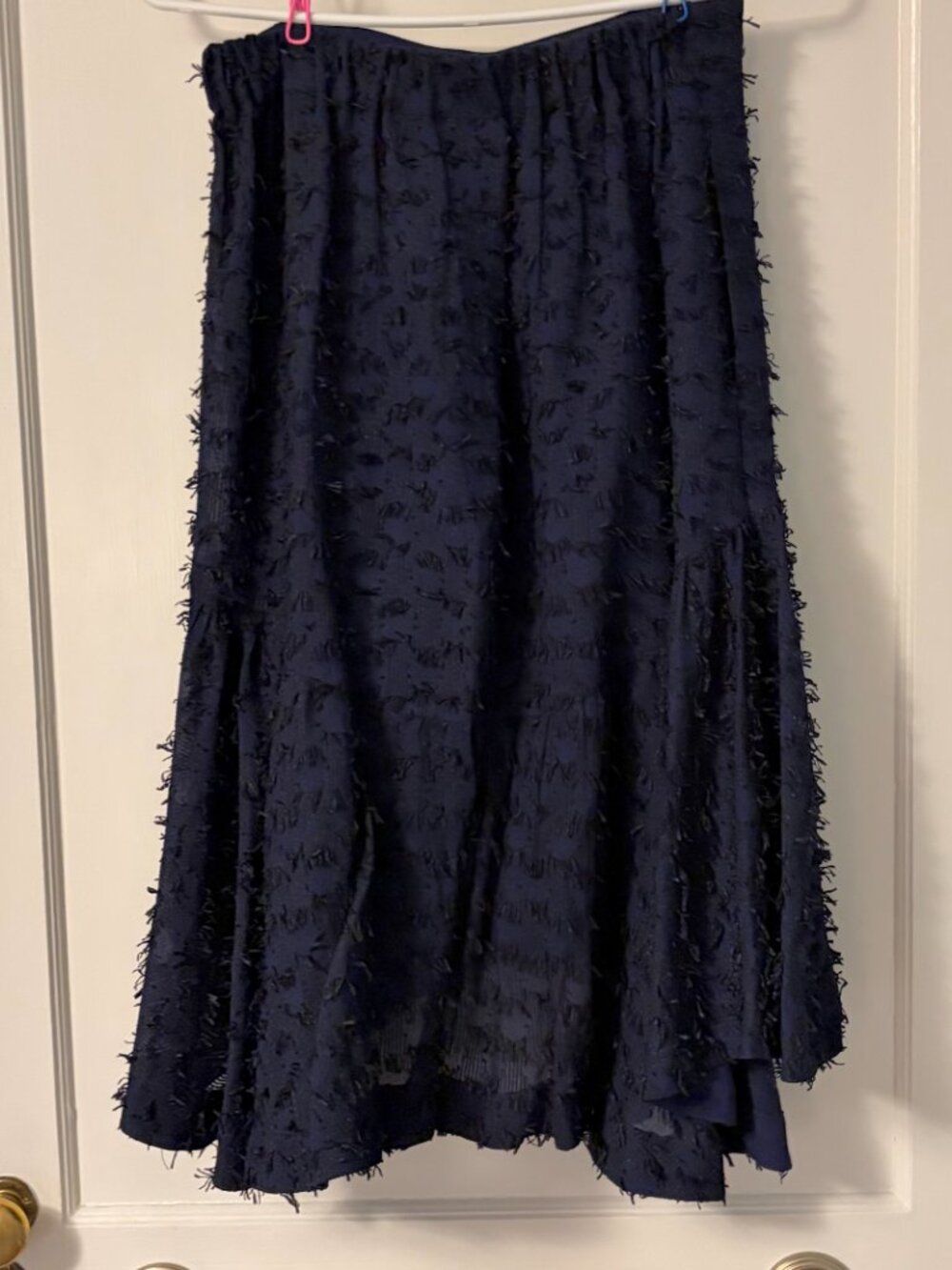 Maeve Anthropologie Miranda textured midi skirt size small navy black fringe - Picture 6 of 11